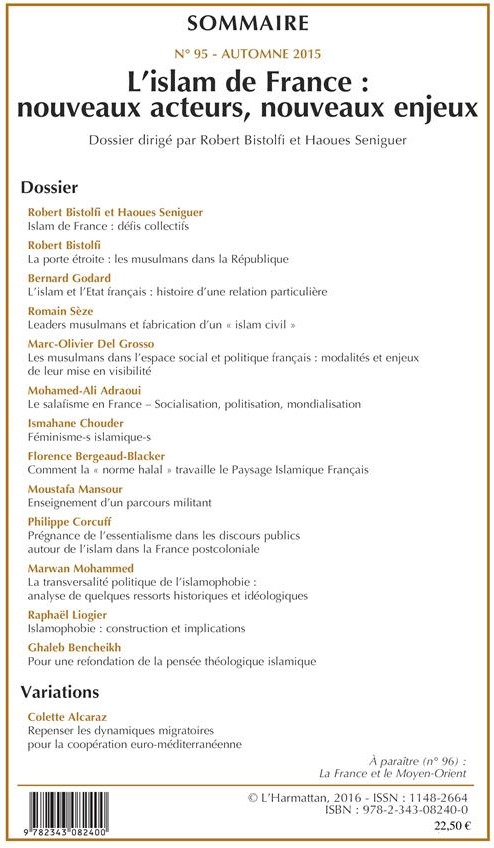 Quatrième de couverture de « L'ISLAM DE FRANCE : NOUVEAUX ACTEURS, NOUVEAUX ENJEUX - VOL95 »