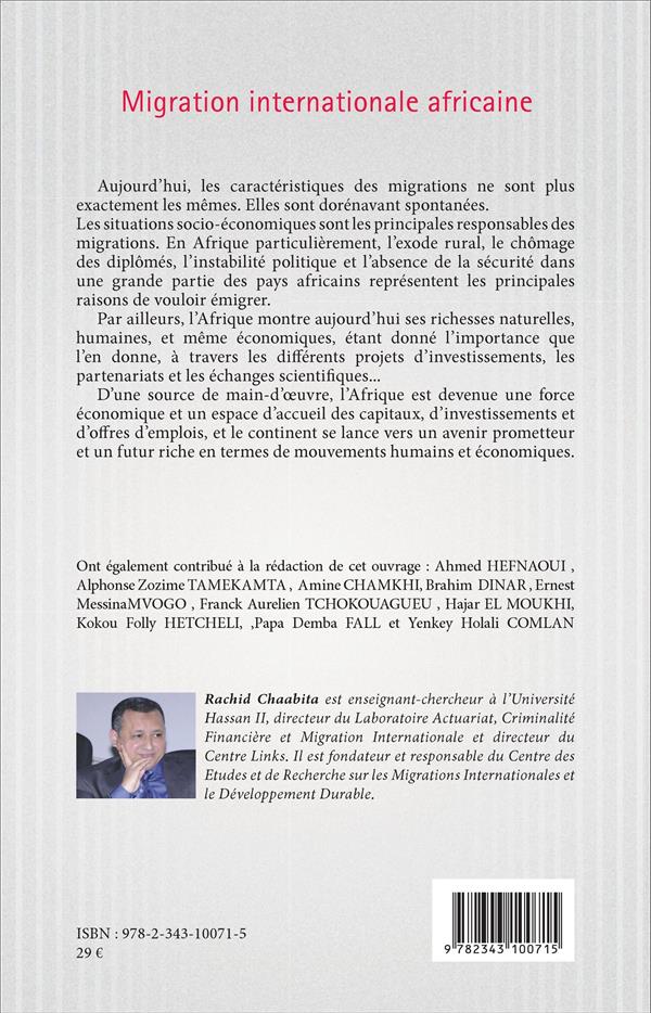 Quatrième de couverture de « MIGRATION INTERNATIONALE AFRICAINE »