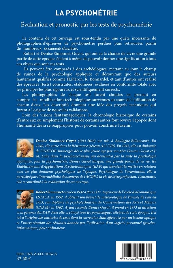 Quatrième de couverture de « LA PSYCHOMETRIE - EVALUATION ET PRONOSTIC PAR LES TESTS DE PSYCHOMETRIE »