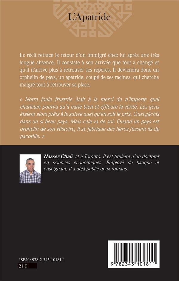 Quatrième de couverture de « L'APATRIDE - ROMAN »