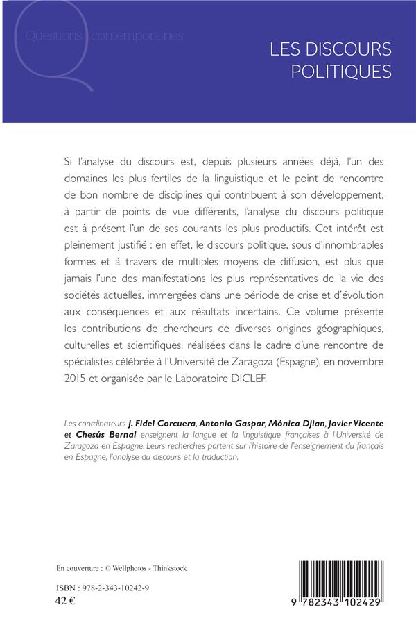 Quatrième de couverture de « LES DISCOURS POLITIQUES - REGARDS CROISES »