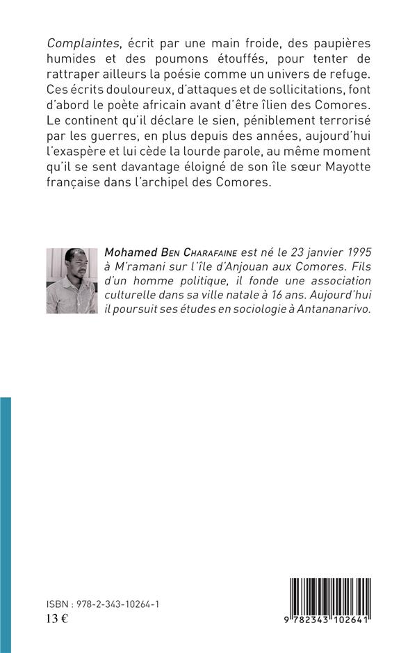 Quatrième de couverture de « COMPLAINTES - POESIE »
