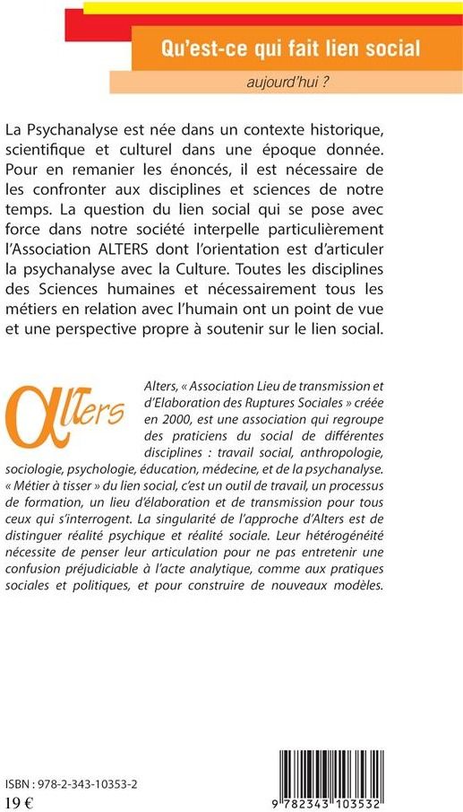 Quatrième de couverture de « QU'EST-CE QUI FAIT LIEN SOCIAL AUJOURD'HUI ? »