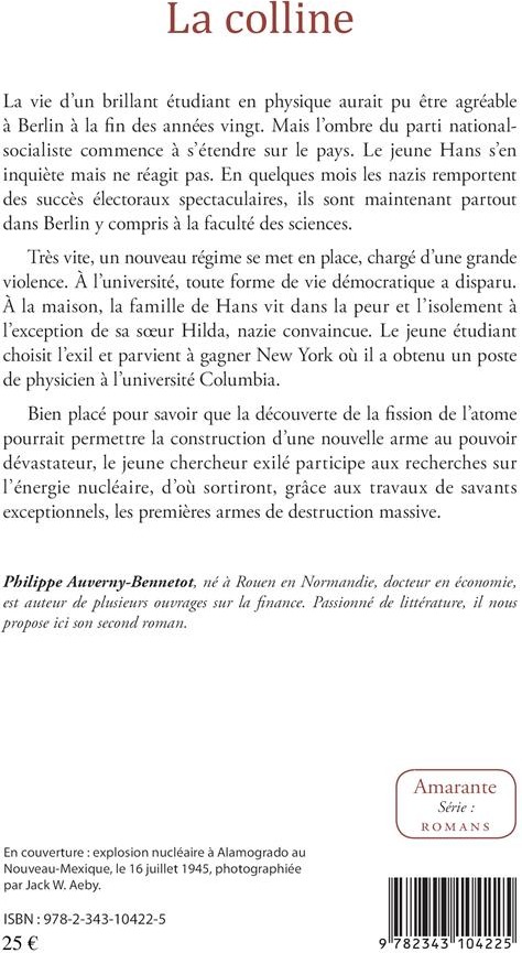 Quatrième de couverture de « LA COLLINE - ROMAN »