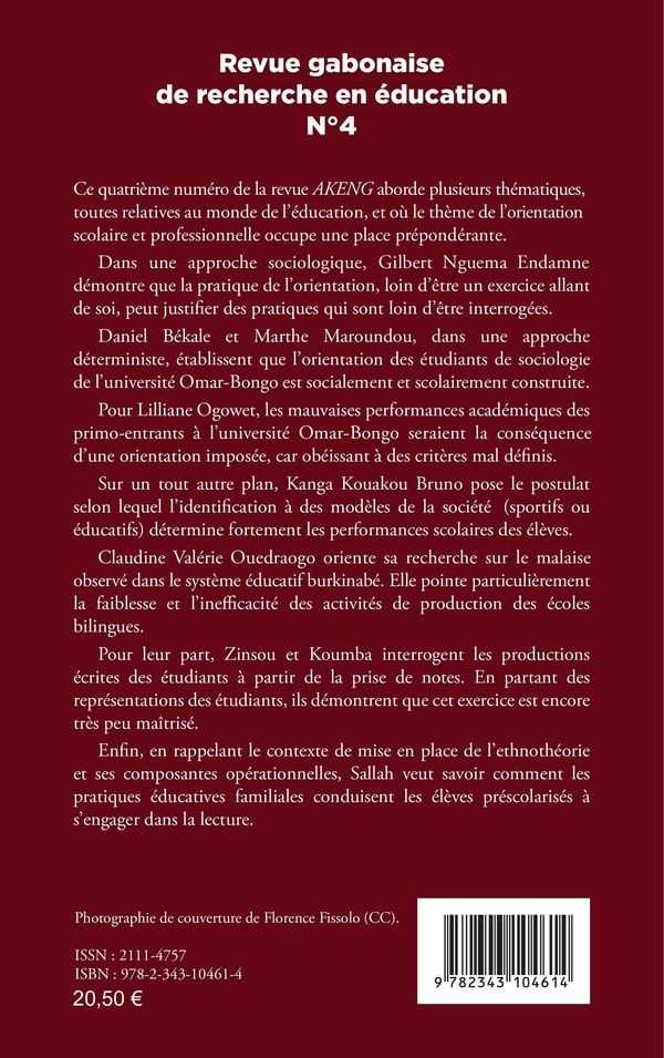 Quatrième de couverture de « REVUE GABONAISE DE RECHERCHE EN EDUCATION - VOL04 - NUMERO 4 »