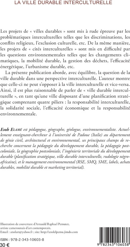 Quatrième de couverture de « LA VILLE DURABLE INTERCULTURELLE »