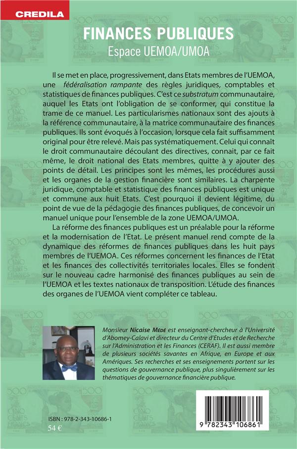 Quatrième de couverture de « FINANCES PUBLIQUES - ESPACE UEMOA / UMOA »
