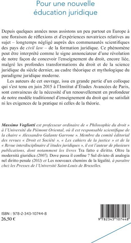 Quatrième de couverture de « POUR UNE NOUVELLE EDUCATION JURIDIQUE »