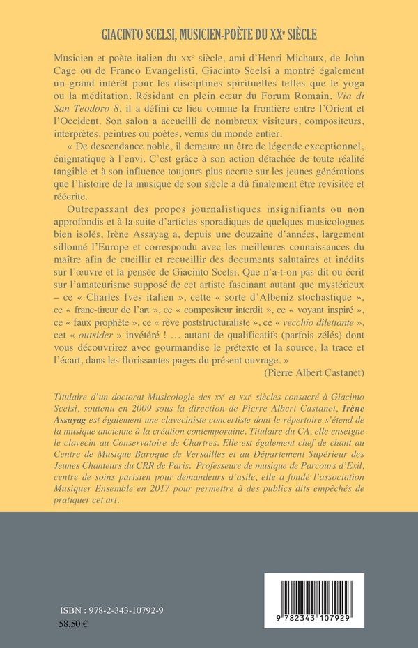 Quatrième de couverture de « GIACINTO SCELSI, MUSICIEN-POETE DU XXE SIECLE »