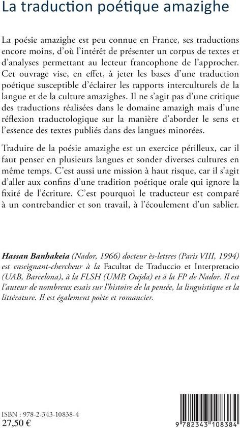 Quatrième de couverture de « LA TRADUCTION POETIQUE AMAZIGHE »