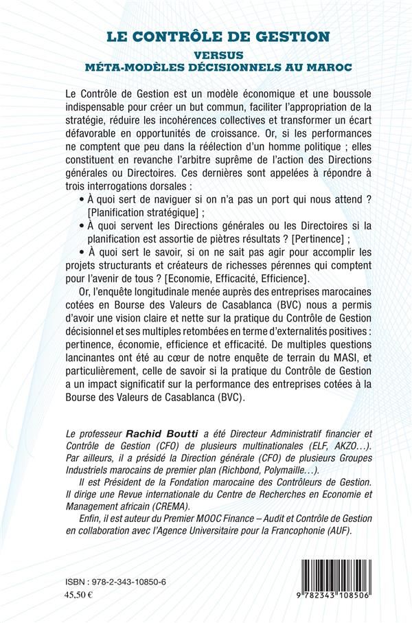 Quatrième de couverture de « LE CONTROLE DE GESTION VERSUS META-MODELES DECISIONNELS AU MAROC »