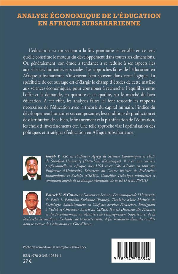 Quatrième de couverture de « ANALYSE ECONOMIQUE DE L'EDUCATION EN AFRIQUE SUBSAHARIENNE »