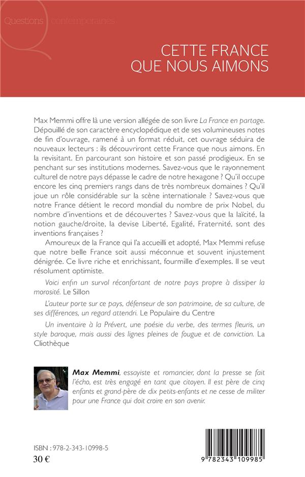 Quatrième de couverture de « CETTE FRANCE QUE NOUS AIMONS »