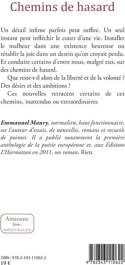Quatrième de couverture de « CHEMINS DE HASARD - NOUVELLES »