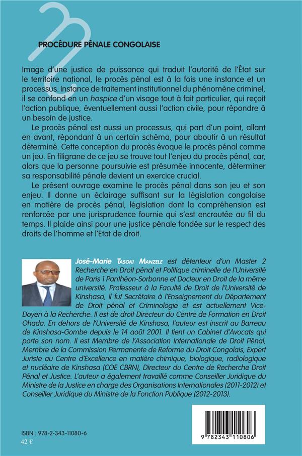 Quatrième de couverture de « PROCEDURE PENALE CONGOLAISE »