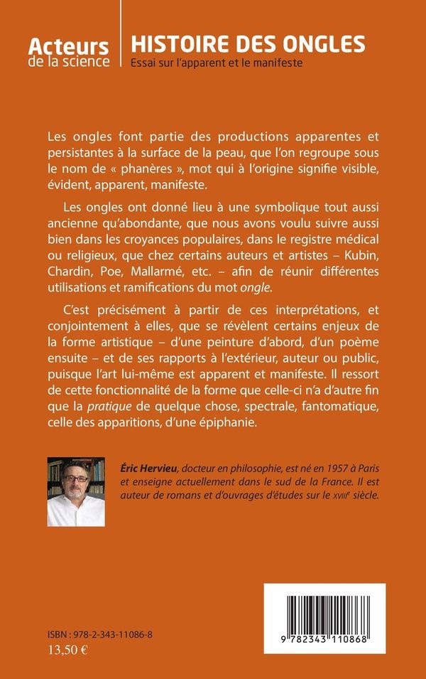 Quatrième de couverture de « HISTOIRE DES ONGLES - ESSAI SUR L'APPARENT ET LE MANIFESTE »
