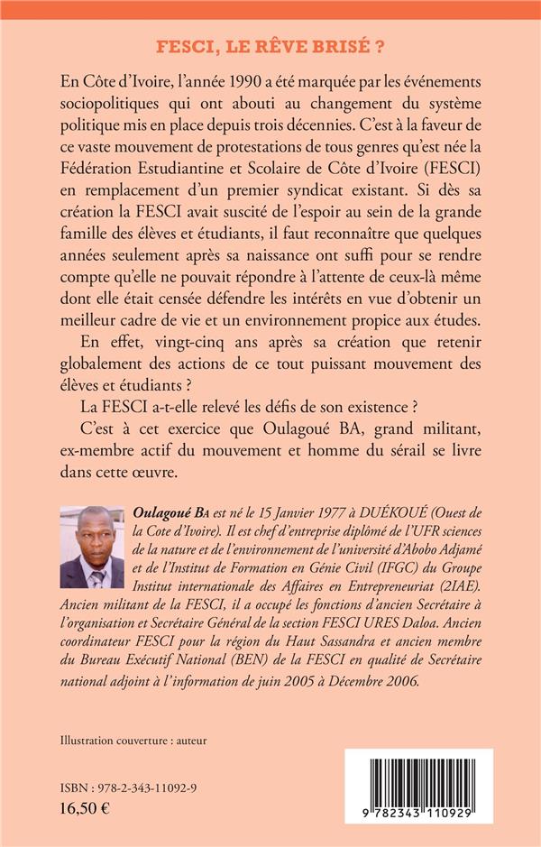 Quatrième de couverture de « FESCI, LE REVE BRISE ? - COTE D'IVOIRE »