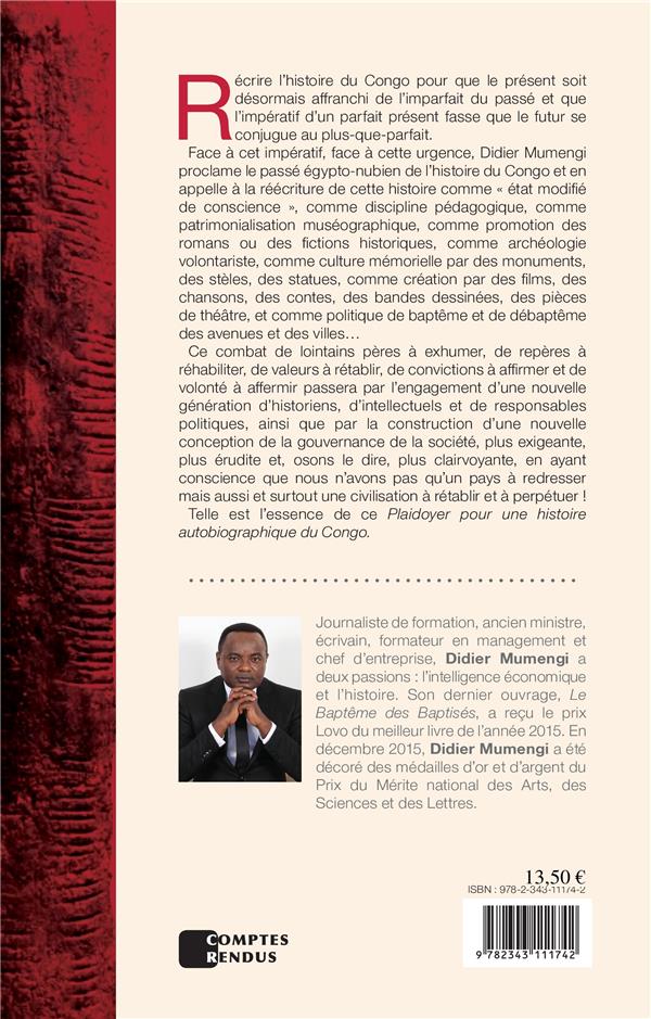 Quatrième de couverture de « PLAIDOYER POUR UNE HISTOIRE AUTOBIOGRAPHIQUE DU CONGO »