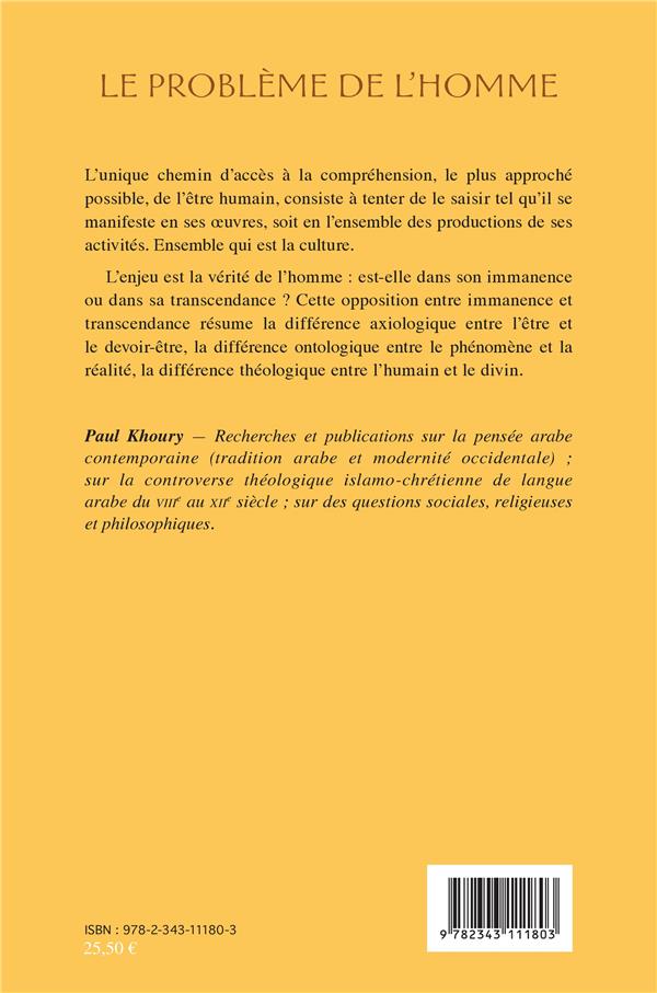 Quatrième de couverture de « LE PROBLEME DE L'HOMME »