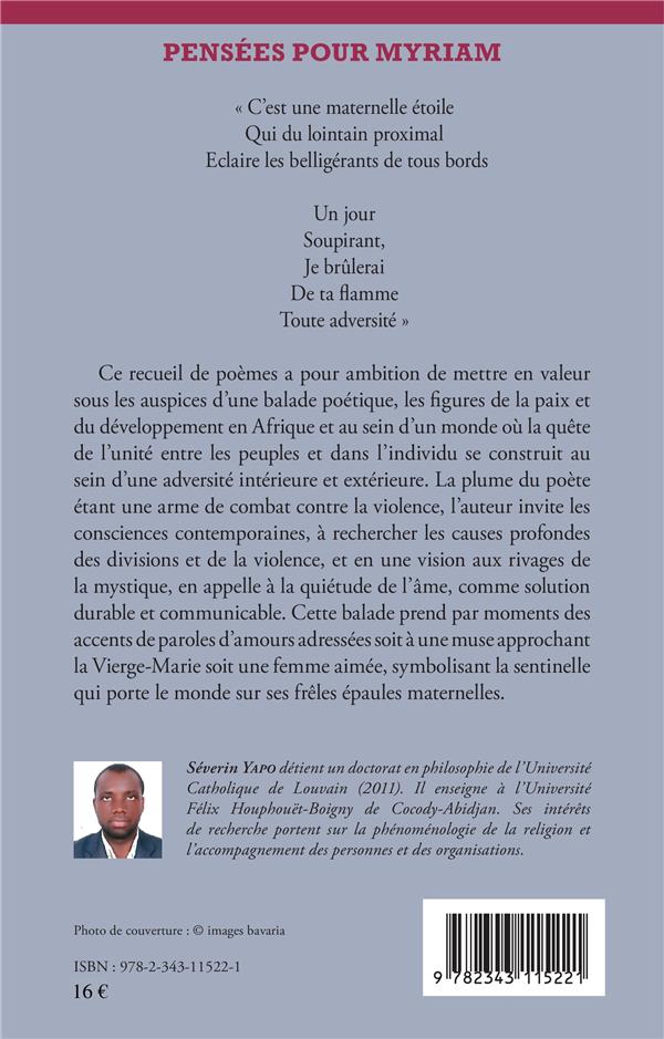 Quatrième de couverture de « PENSEES POUR MYRIAM - POESIE »