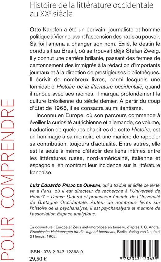 Quatrième de couverture de « HISTOIRE DE LA LITTERATURE OCCIDENTALE AU XXE SIECLE - EXTRAITS - PRECEDE D'UNE INTRODUCTION A L'HIS »