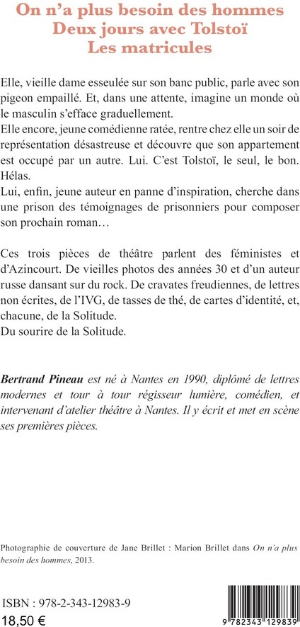 Quatrième de couverture de « ON N'A PLUS BESOIN DES HOMMES - DEUX JOURS AVEC TOLSTOI LES MATRICULES - LES MATRICULES »