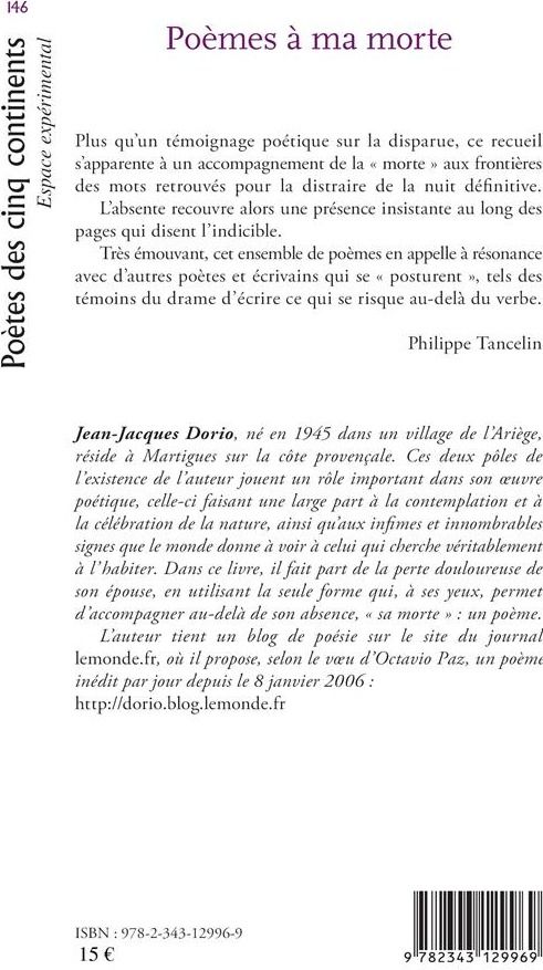 Quatrième de couverture de « POEMES A MA MORTE »