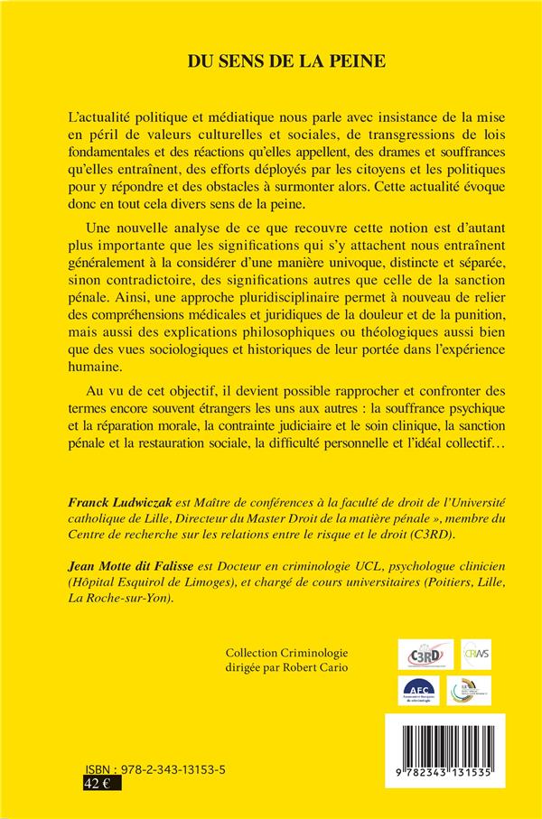 Quatrième de couverture de « DU SENS DE LA PEINE »