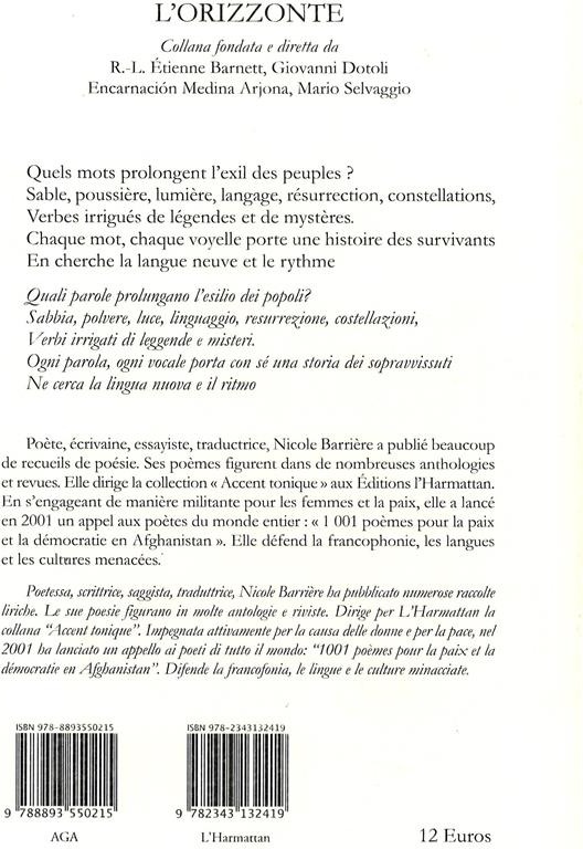 Quatrième de couverture de « EAUX PREMONITOIRES - ACQUE PREMONITRICI - EDITION BILINGUE »