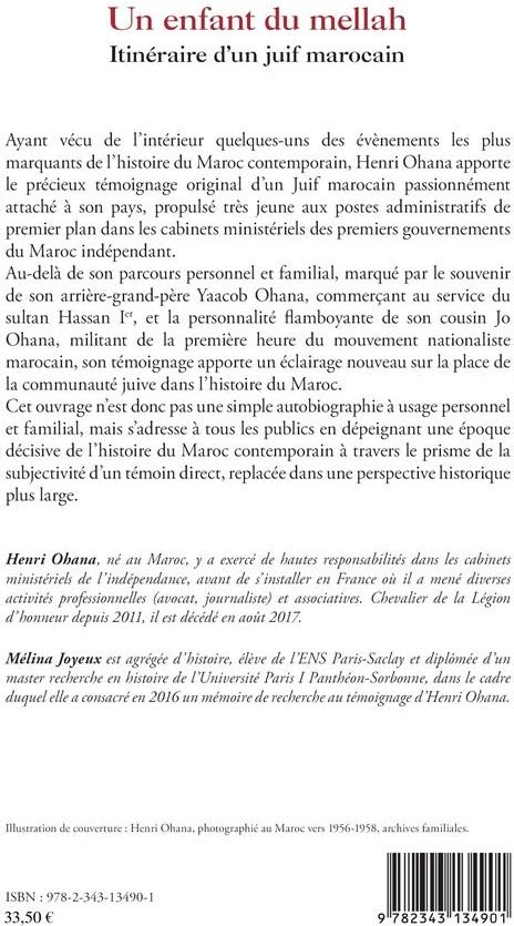 Quatrième de couverture de « UN ENFANT DU MELLAH - ITINERAIRE D'UN JUIF MAROCAIN »