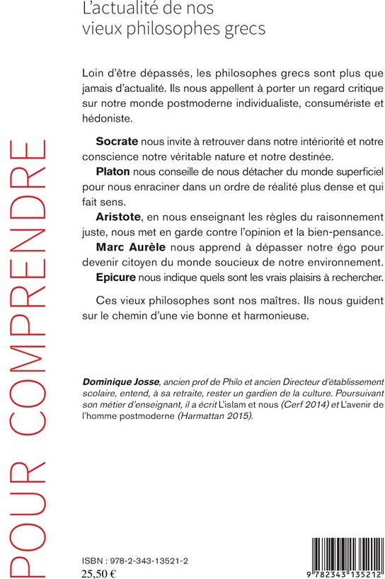 Quatrième de couverture de « L'ACTUALITE DE NOS VIEUX PHILOSOPHES GRECS »