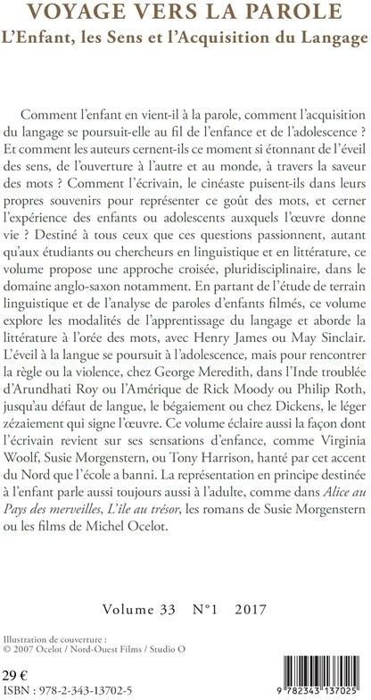 Quatrième de couverture de « VOYAGE VERS LA PAROLE - VOL33 - L'ENFANT, LES SENS ET L'ACQUISITIONDU LANGAGE »