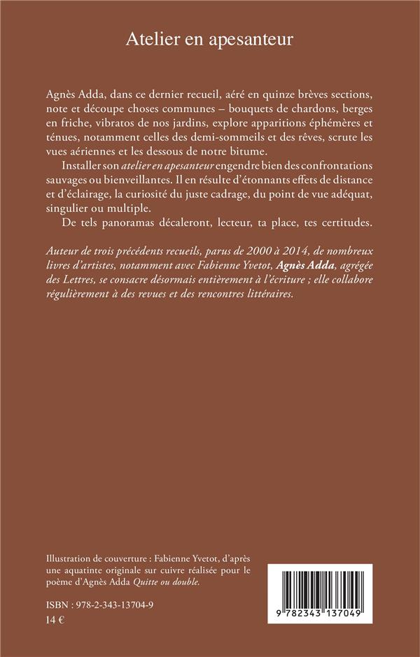 Quatrième de couverture de « ATELIER EN APESANTEUR »