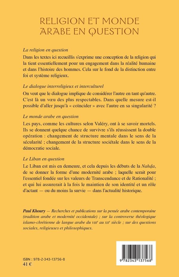 Quatrième de couverture de « RELIGION ET MONDE ARABE EN QUESTION »