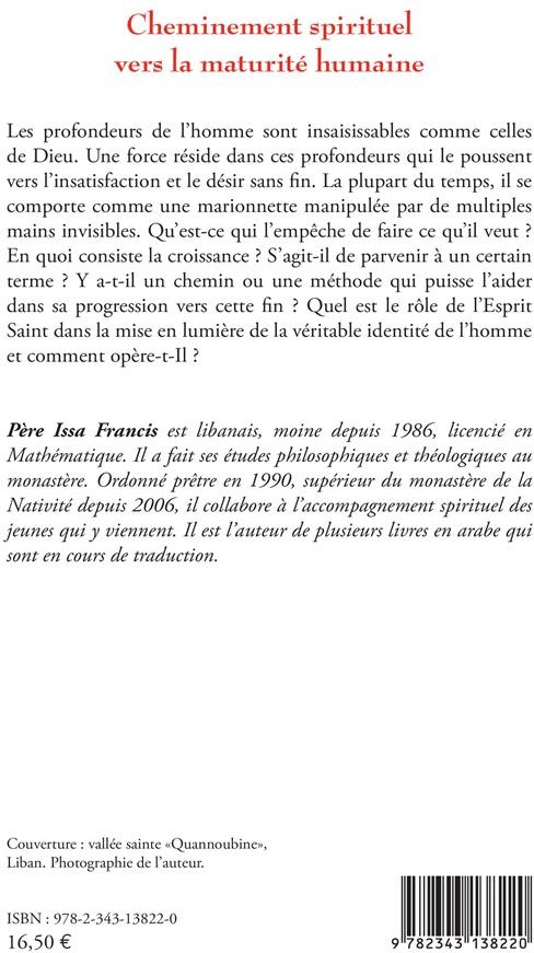 Quatrième de couverture de « CHEMINEMENT SPIRITUEL VERS LA MATURITE HUMAINE »