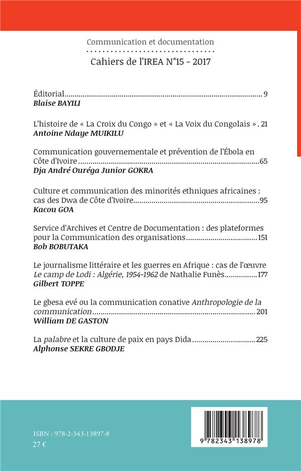 Quatrième de couverture de « COMMUNICATION ET DOCUMENTATION - VOL15 »