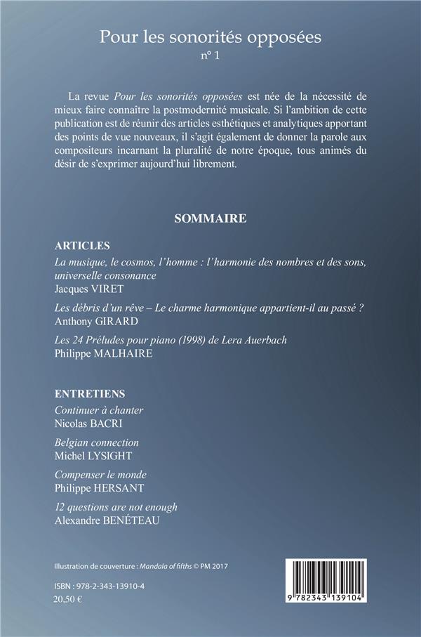 Quatrième de couverture de « POUR LES SONORITES OPPOSEES - VOL01 - REVUE D'ESTHETIQUE ET D'ANALYSE MUSICALES DES XXE ET XXIE SIEC »