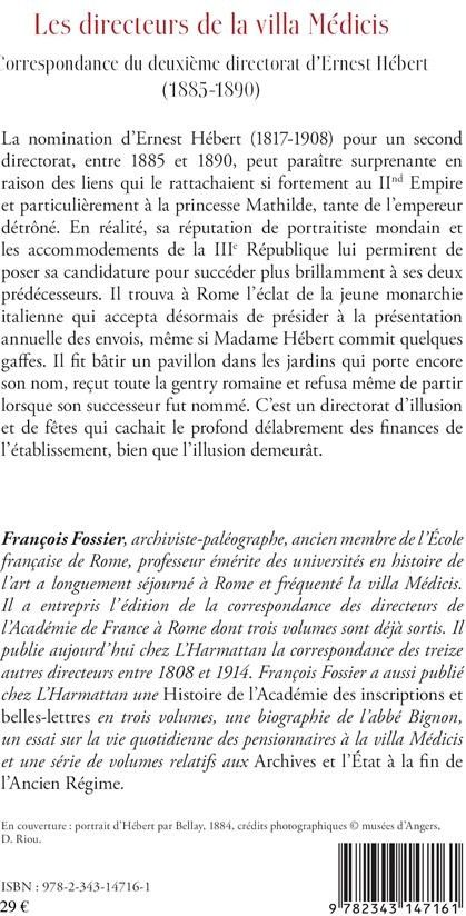 Quatrième de couverture de « LES DIRECTEURS DE LA VILLA MEDICIS AU XIXE SIECLE - CORRESPONDANCE DU DEUXIEME DIRECTORAT D'ERNEST H »