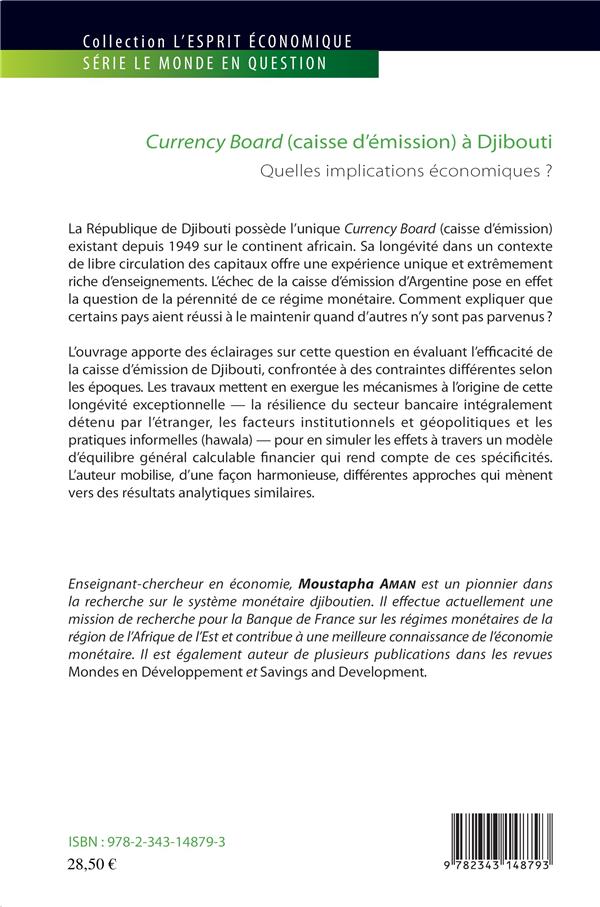 Quatrième de couverture de « CURRENCY BOARD (CAISSE D'EMISSION) A DJIBOUTI - QUELLES IMPLICATIONS ECONOMIQUES ? »