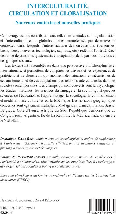 Quatrième de couverture de « INTERCULTURALITE, CIRCULATION ET GLOBALISATION - NOUVEAUX CONTEXTES ET NOUVELLES PRATIQUES »