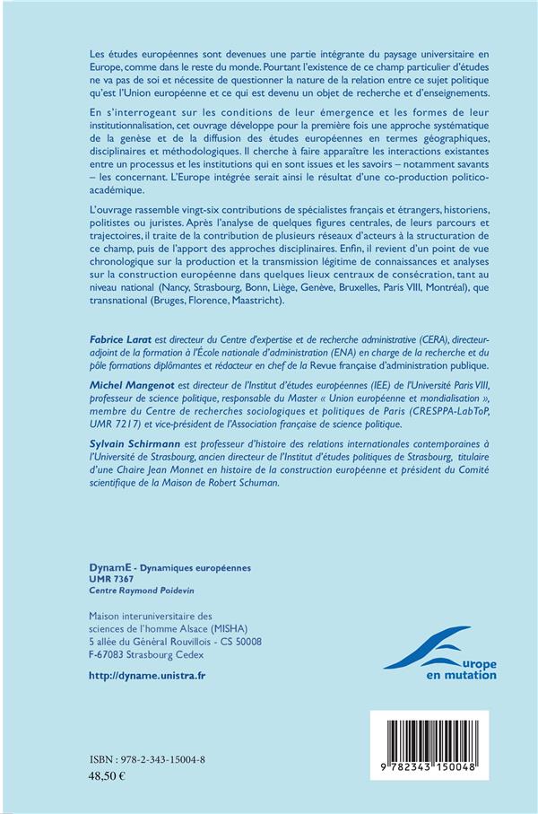 Quatrième de couverture de « LES ETUDES EUROPEENNES - GENESES ET INSTITUTIONNALISATION »