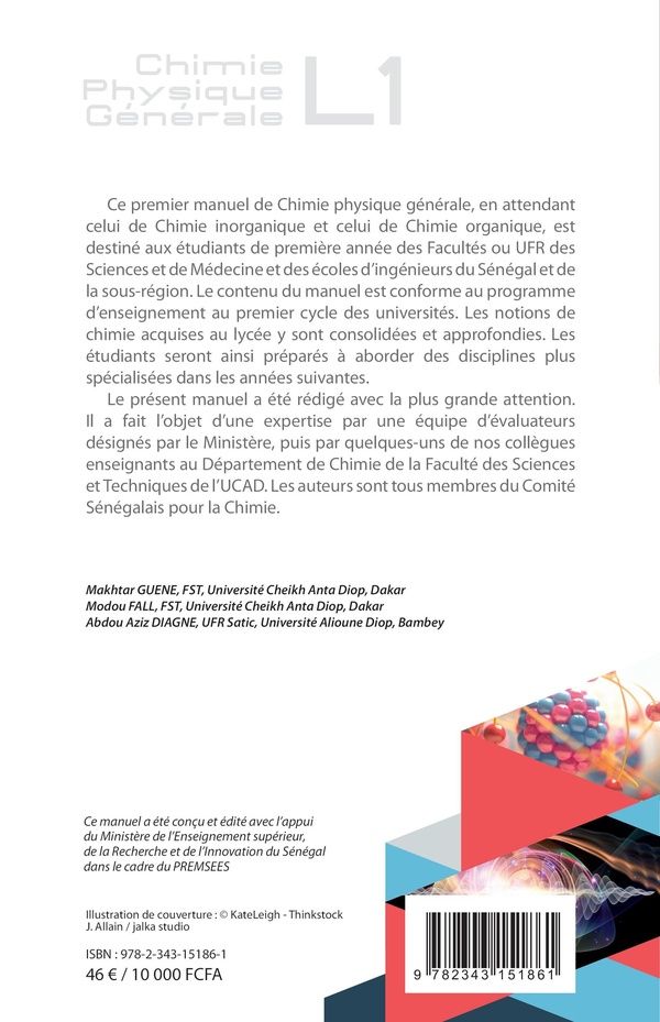 Quatrième de couverture de « CHIMIE PHYSIQUE GENERALE L1 COURS ET EXERCICES »