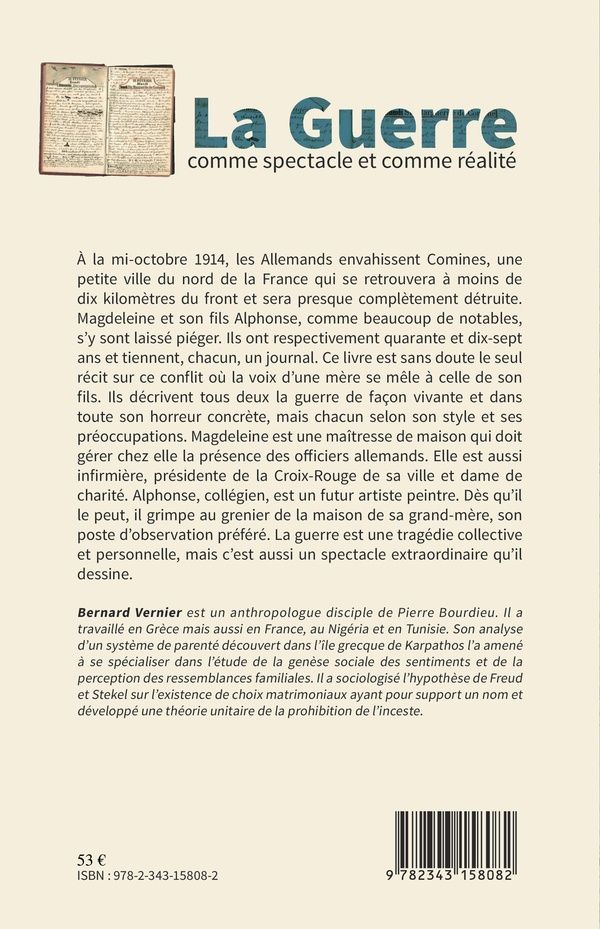 Quatrième de couverture de « LA GUERRE COMME SPECTACLE ET COMME REALITE - JOURNAL A DEUX VOIX DE MAGDELEINE LAMBIN-HASSEBROUCQ ET »