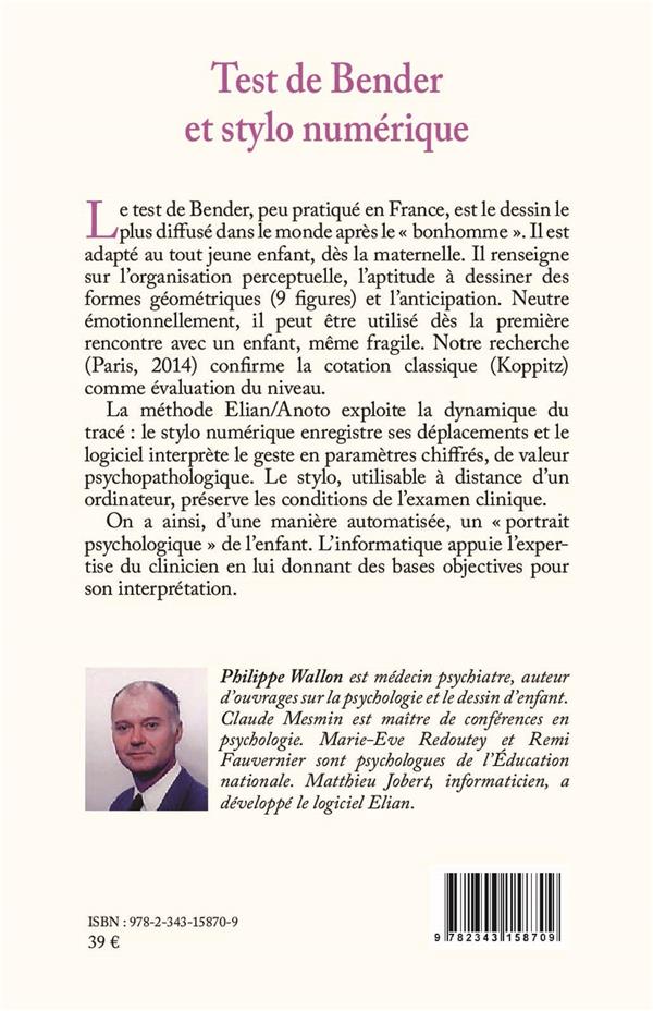 Quatrième de couverture de « TEST DE BENDER ET STYLO NUMERIQUE »