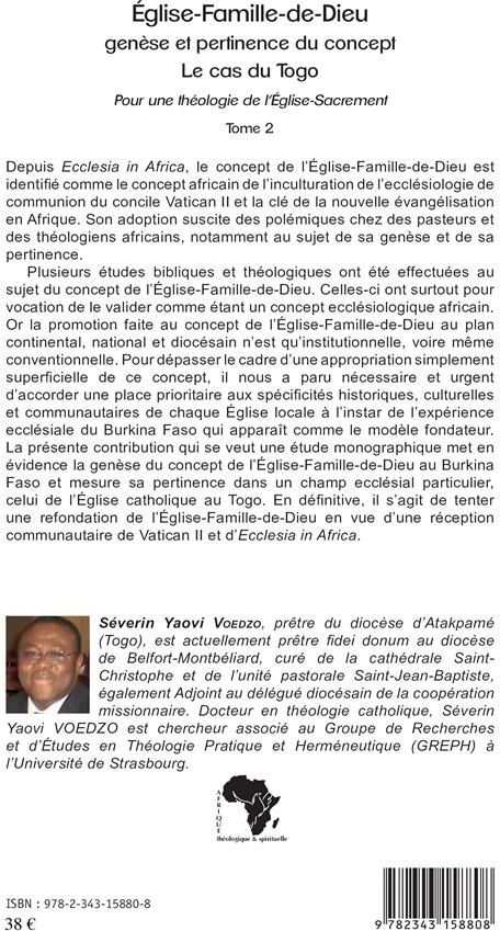 Quatrième de couverture de « EGLISE-FAMILLE-DE-DIEU GENESE ET PERTINENCE DU CONCEPT TOME 2 - VOL02 - LE CAS DU TOGO. POUR UNE THE »