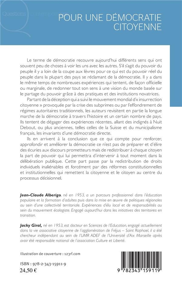 Quatrième de couverture de « POUR UNE DEMOCRATIE CITOYENNE - PARTAGER LE POUVOIR »