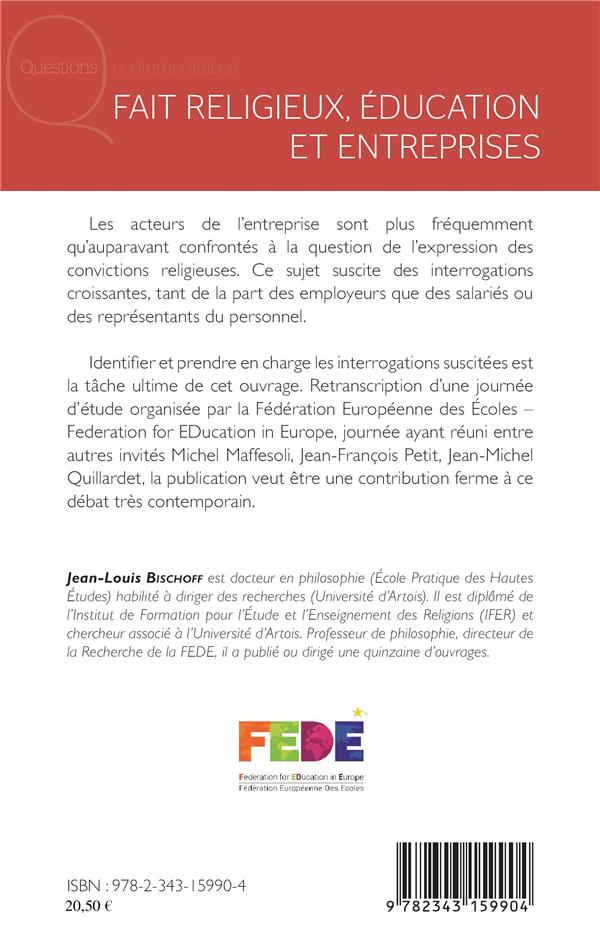 Quatrième de couverture de « FAIT RELIGIEUX, EDUCATION ET ENTREPRISES »