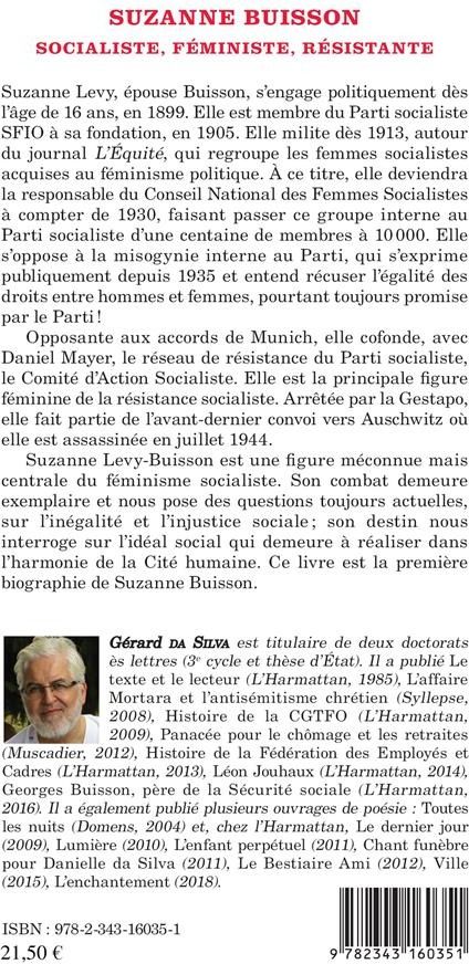 Quatrième de couverture de « SUZANNE BUISSON - SOCIALISTE, FEMINISTE, RESISTANTE »