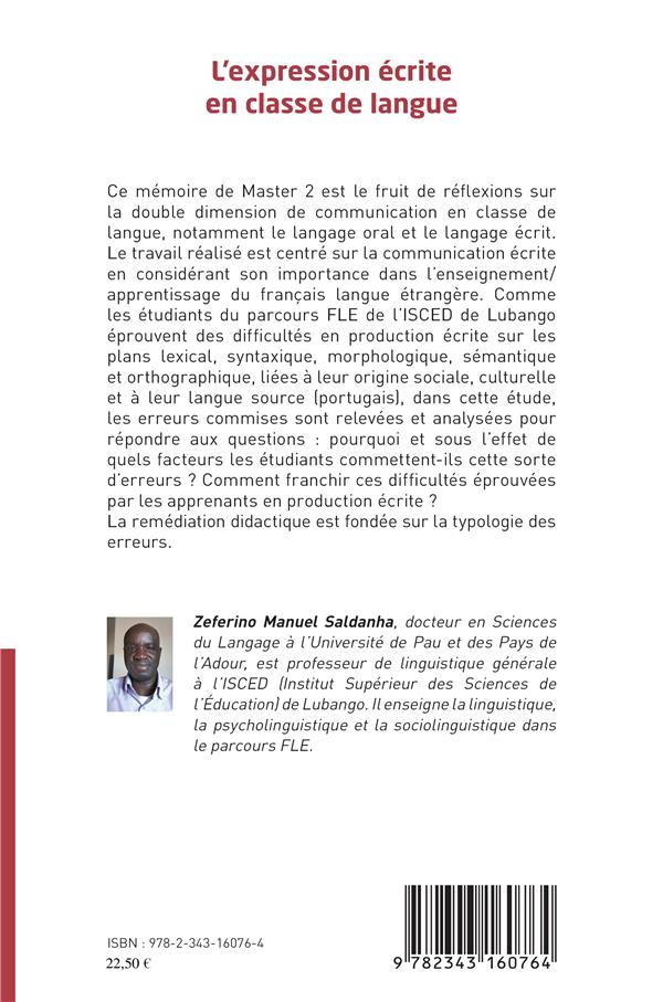 Quatrième de couverture de « L'EXPRESSION ECRITE EN CLASSE DE LANGUE »