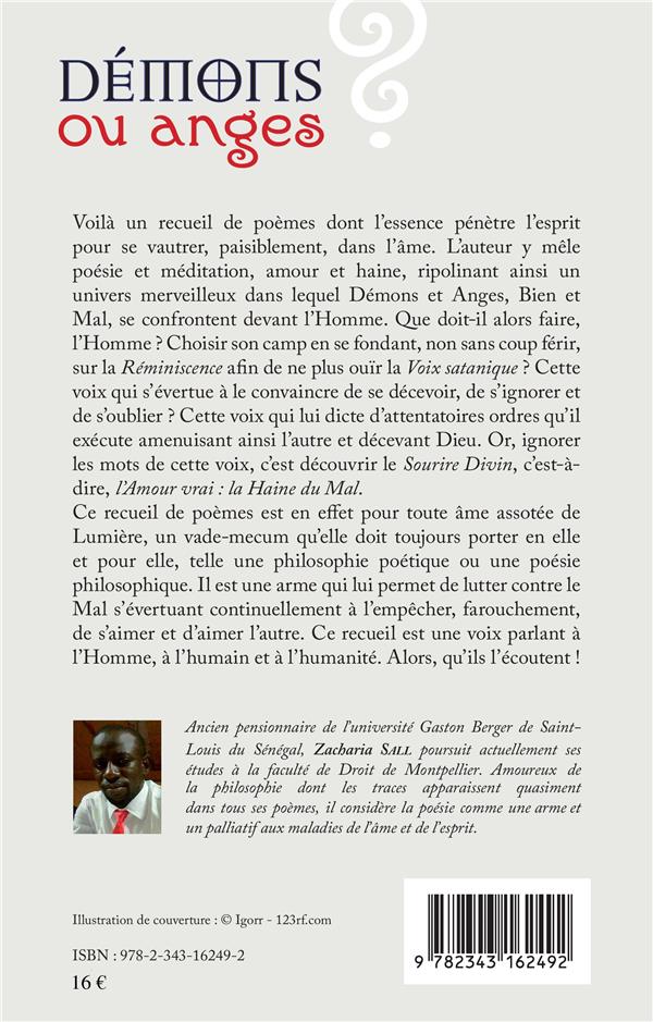 Quatrième de couverture de « DEMONS OU ANGES - POEMES »